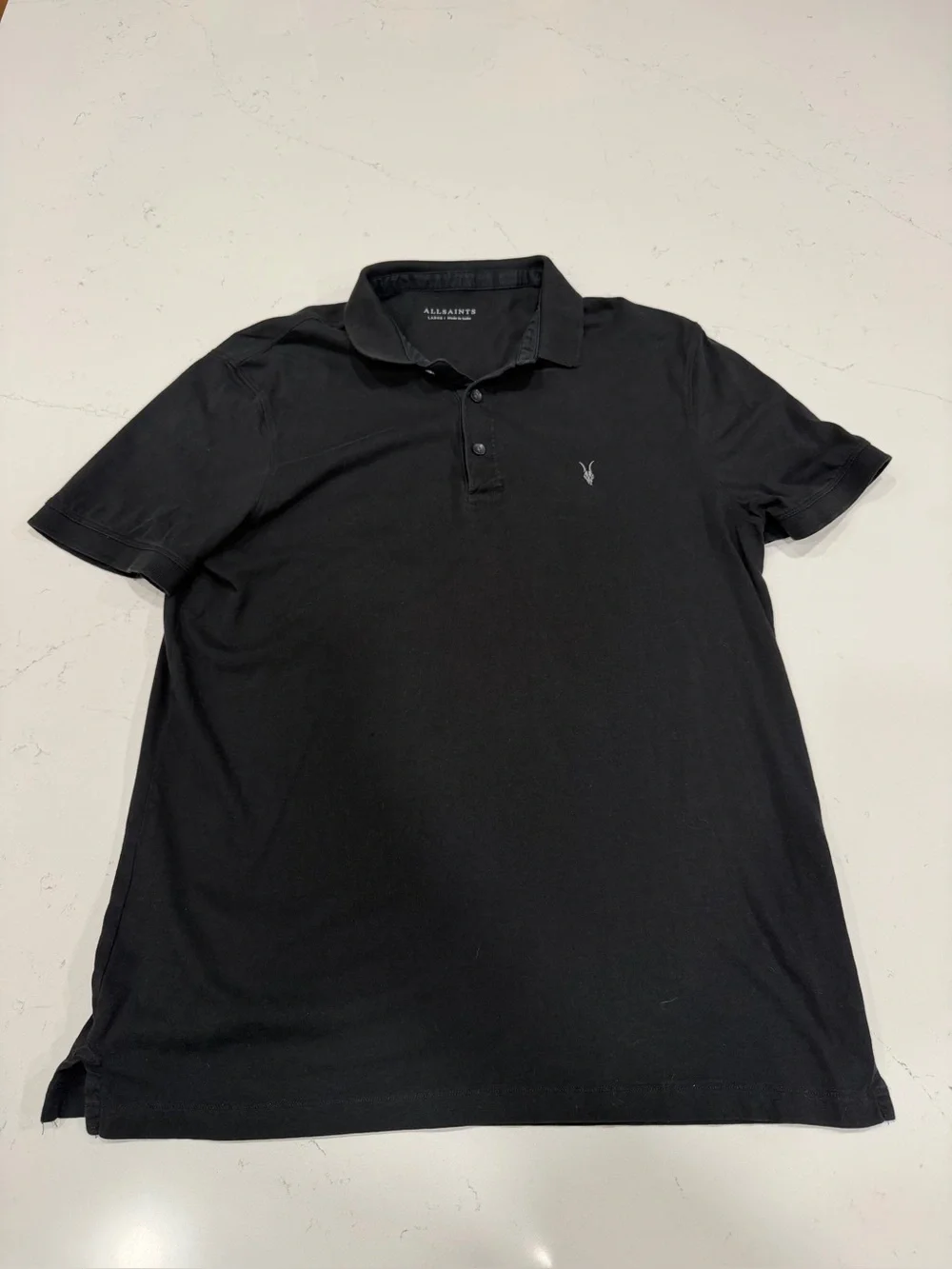 All Saints Men's Black Reform Cotton Pique Polo - Large